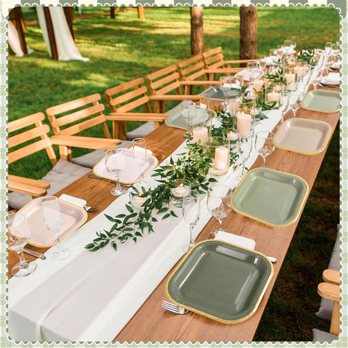 Tiangrid 120 7 Inch 6 Pcs Sage Green Paper Plates Gradient Disposable Square Dessert Party Plates with Gold Edge