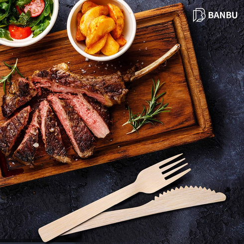 BANBU Bamboo Utensils Disposable, 100 PK 100% Compostable Biodegradable Forks for Travelling Camping