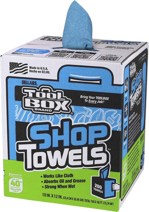 Sellars WIPERS Toolbox Blue Center-Pull Box Shop Towels (200 Sheets Per Box), 10"