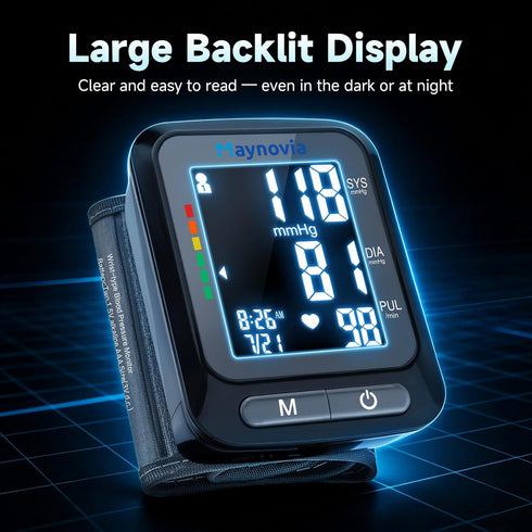 Maynovia 2x60 5.3"-8.5" Wrist Blood Pressure Monitor - Automatic Blood Pressure Cuff for Home Use, Digital BP Monitor
