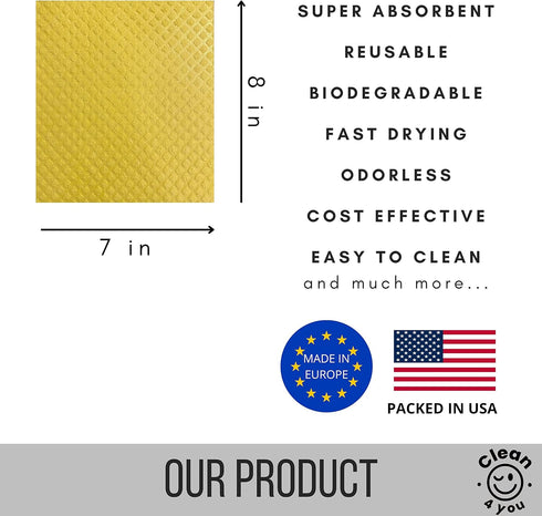 Swedish Dish Cloths: Absorbent Cellulose Sponge Cloths, Washable, Reusable Paper Towels, Durable Kitchen Rags