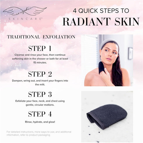 Seraphic Skincare Premium Exfoliating Facial Mitt - 100% Vegan Dual-Sided Face Mitten for Gentle Cleansing