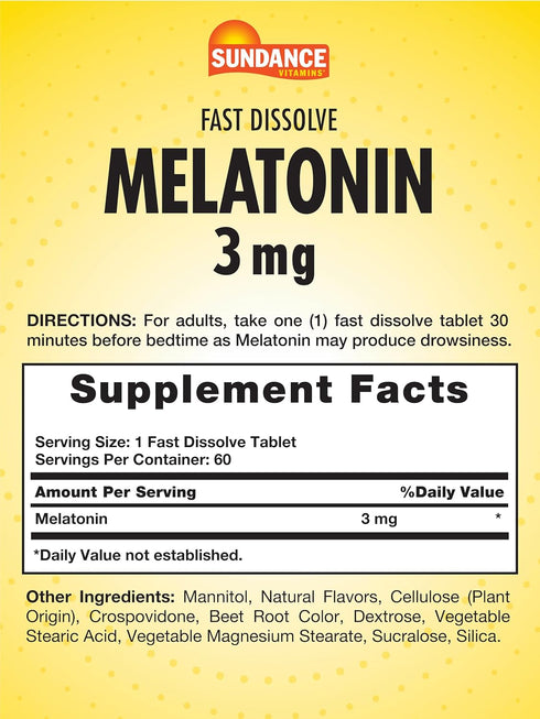 Melatonin 3mg Fast Dissolve | 60 Vegetarian Tablets | Natural Berry Flavor | Vegetarian, Non-GMO, and Gluten Free Supplement | by Sundance