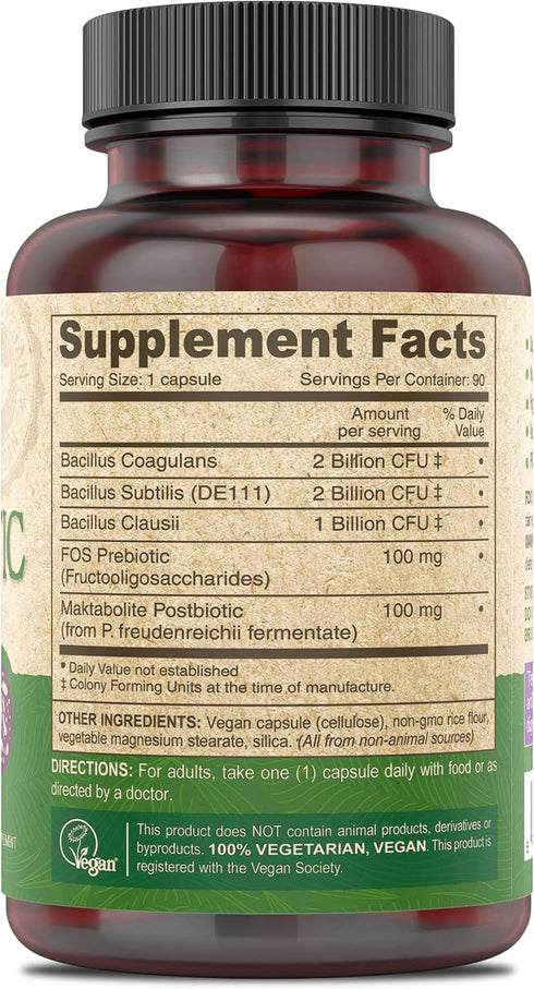 DEVA Vegan Probiotic Supplement - Pre, Pro, and Postbiotics for Digestive Health, 5 Billion CFU, Soil-Based, Spore-forming, Dairy Free, FOS Prebiotics, for Women and Men, Vegan Capsules, 90 Count