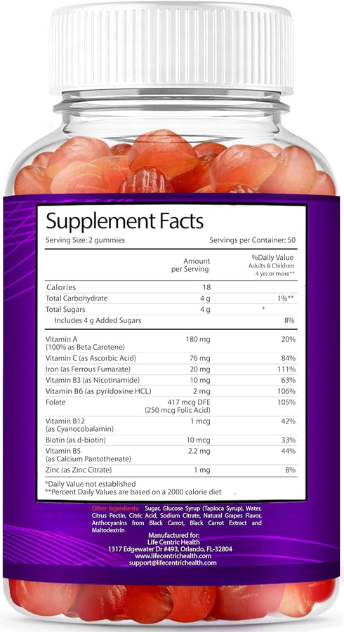 LifeCentricHealth Iron Gummies for Adults & Kids, Vegan Gluten Free Blood Builder