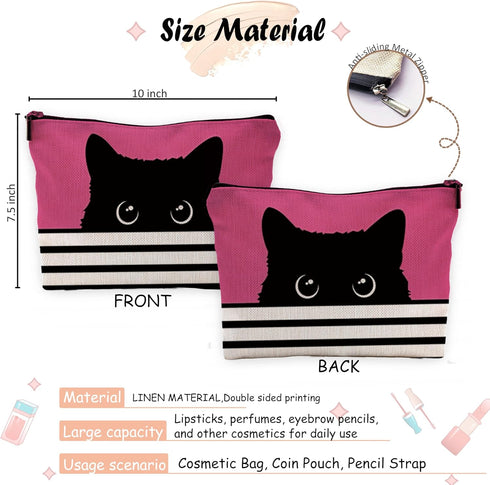 Black Cat Gifts - Cat Makeup Bag, Cat Mom Gifts, Small Cosmetic Bag for Purse (Pink Makeup Bag), 7x10 In