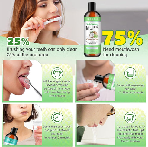 Coconut Oil Pulling for Teeth and Gums, 237ML, Coconut + Mint Mouthwash Pulling Oil for Improved Oral Hygiene