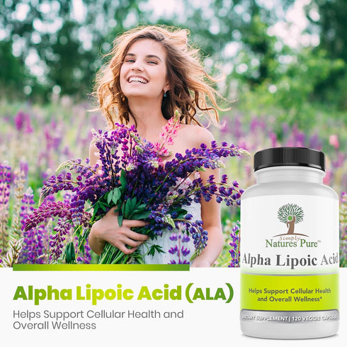 Simply Natures Pure Alpha Lipoic Acid 600mg - 120 Veggie Capsules, Non-GMO Thioctic Acid, 4 Month Supply
