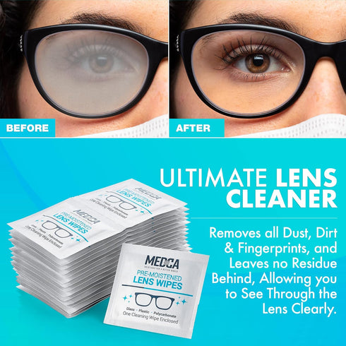 Premoistened Lens and Glass Cleaning Wipes - Portable Travel Cleaner for Glasses, Camera, Cell Phone, Smartphone, and Tablet - Disposable, Quick Drying, Streak Free - Individually Wrapped, Pack of 200