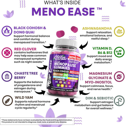 Gummies D3, B12, B6 Menopause Supplement For Women with Black Cohosh, Wild Yam Magnesium, Red Clover For Menopause
