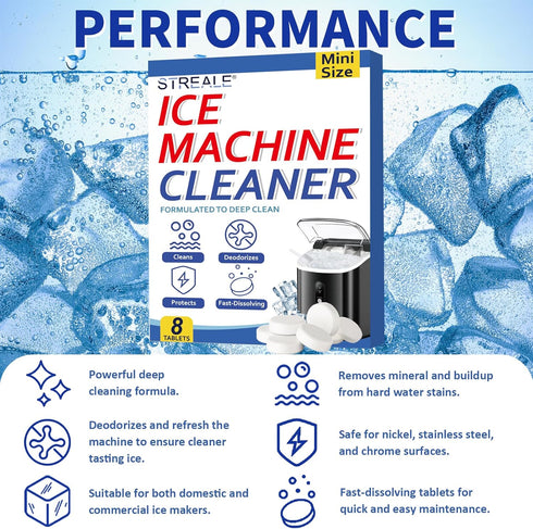 STREALE countertop, commercial Ice Maker Cleaner and Descaler - Ice maker cleaning tablets mini size, compatible