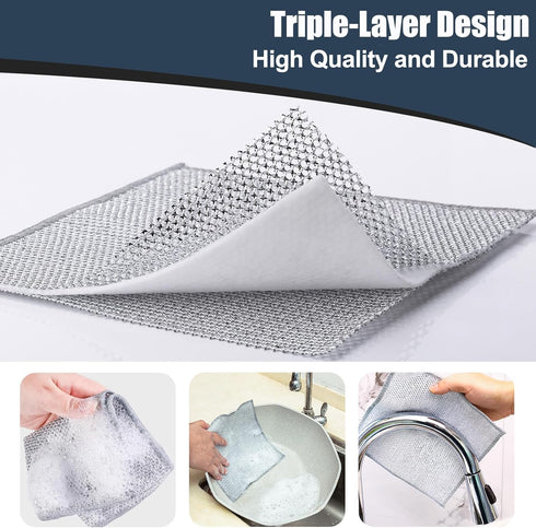 Navona 12 Pcs Upgrade Steel Wire Dishcloth, Triple-Layer Non-Scratch Cleaning Rag for Cookware, Sinks, Dishes