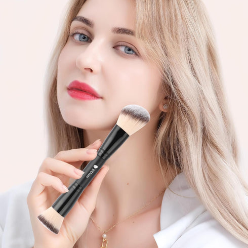 DUcare Makeup Brushes, Duo End Foundation Contour & Buffer Brush Set, 2Pcs, Black