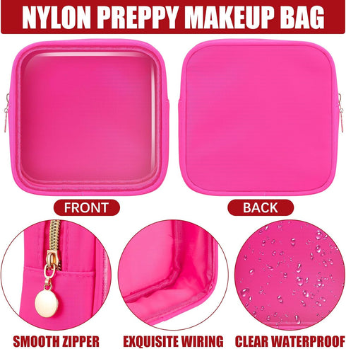 Hushee 4 Pcs Clear Nylon Makeup Bag Set, Preppy PVC Travel Toiletry Bags for Women, Waterproof Storage Organizer