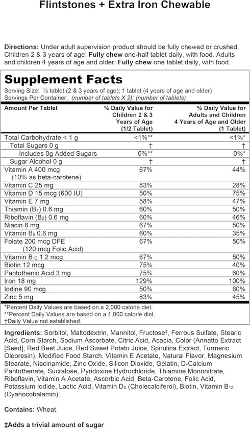 Flintstones Chewable Kids Multivitamin with Vitamin C, D, B12 & Iron for Toddlers, 90 Count