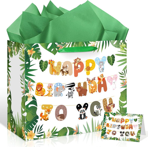 Jungle Safari Birthday Gift Bag Wild Animal Birthday Gift Bag with Wrapping