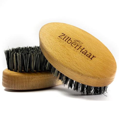 ZilberHaar Elemental Beard Brush for Men, Stiff Natural Bristles and Beech Wood Mustache Brush, 3 Inches Long