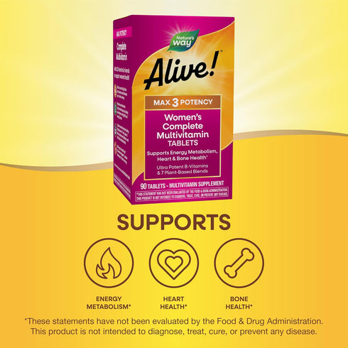 Max3 (1,130mg 90 Nature's Way Alive! Daily Women's Multivitamin, Food-Based Blends per serving) and Antioxidants
