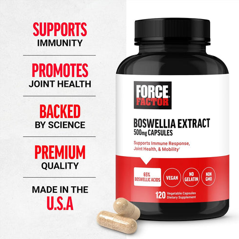 FORCE FACTOR Boswellia Extract Capsules, Immune Support Supplement and Joint Health Supplement for Women and Men, Made with Premium Boswellia Serrata Extract, Vegan, Non-GMO, 120 Capsules