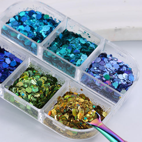 Laser Nail Art Sequins, 3D Irregular Multi-Shaped Glitter Flakes for Manicure Decoration, Nail Art Supplies Kit