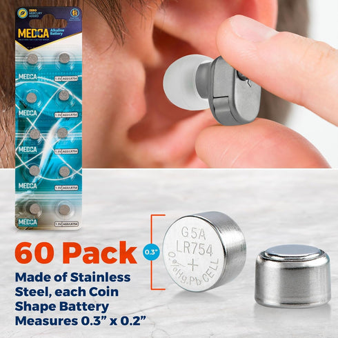 MEDca AG5 LR754 Batteries - 60 Count Pack 1.5V Alkaline 754 LR48 193 for Hearing Aids