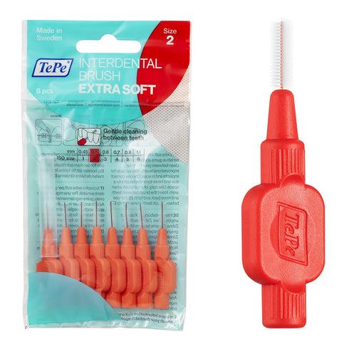TEPE Interdental Brush Extra Soft, Supersoft Dental Brush for Teeth Cleaning, Pack of 8, 0.5 mm, Red