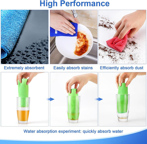 ovwo 12Pcs Premium Microfiber Cleaning Cloth, Highly Absorbent Household Cleaning Supplies - for Kitchen Towels, Dish