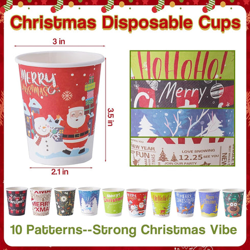 Sigilyer 120 9oz 10 Pcs Christmas Disposable Paper Cups Coffee & Tea Cup with Holiday Designs Christmas Hot Chocolate
