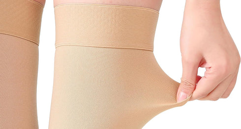 TOFLY 1 Pair Thigh High Open Toe Compression Stockings 15-20mmHg - Comfortable Unisex Design with Silicone Dot Band -