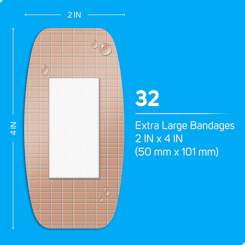 Care Science Waterproof Strong Strips Adhesive Bandages, Extra Large, 32 CT for First Aid and Wound Care