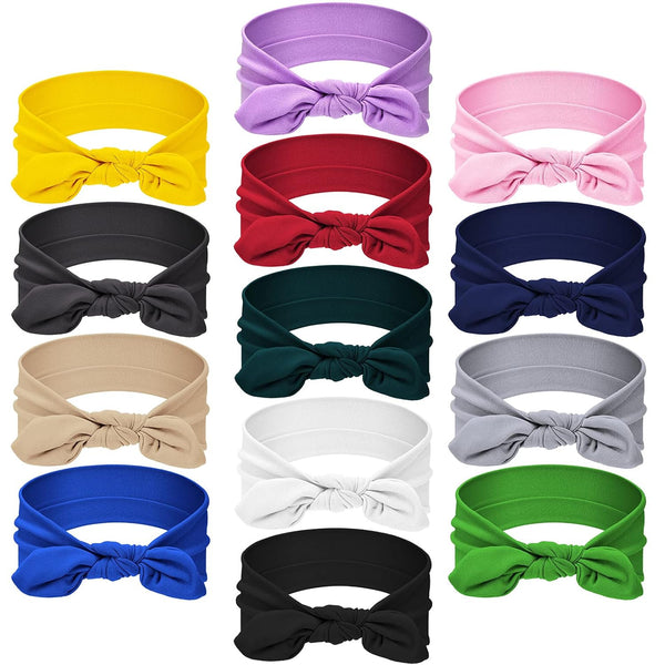WILLBOND 13 Pcs Bow Headbands for Women, Solid Color Rabbit Ear Hairband Hair Accessories, 13 Vintage Colors
