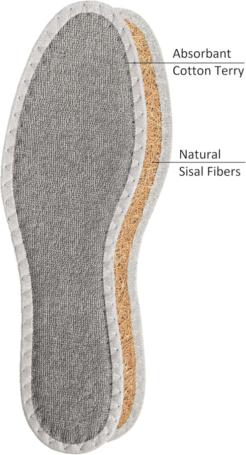 pedag Deo Fresh Natural Terry Cloth & Sisal Insoles, US W12 M9 / EU 42, Gray, 1 Pair