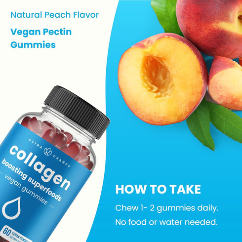 Collagen Boosting Gummies for Natural Collagen Production, Vegan Pectin Supplements Chews for Hair, Skin, Nails, Joint