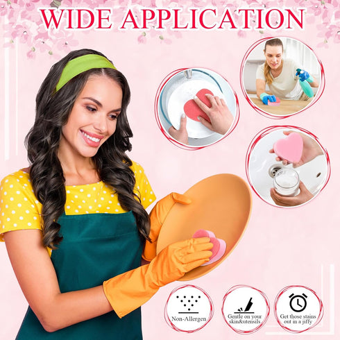 20 Pcs Pink Heart Dishes Sponge for Kitchen, Dual Sided Sponge and Scrubber for Household Cleaning Supplies.