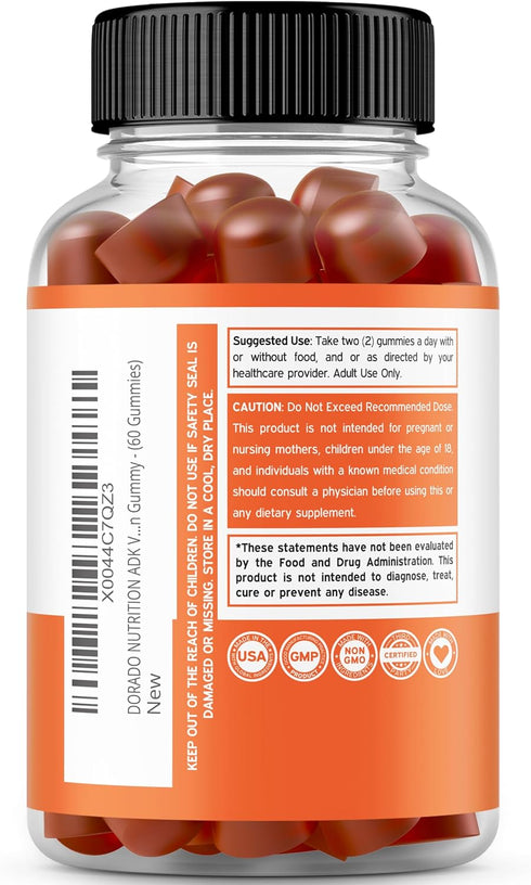 ADK Gummies Vitamin D3 K2 Gummies (60 Sugar Free Gummies) - Vitamin D3 K2 10000iu/5000iu - Vegan, Non-GMO