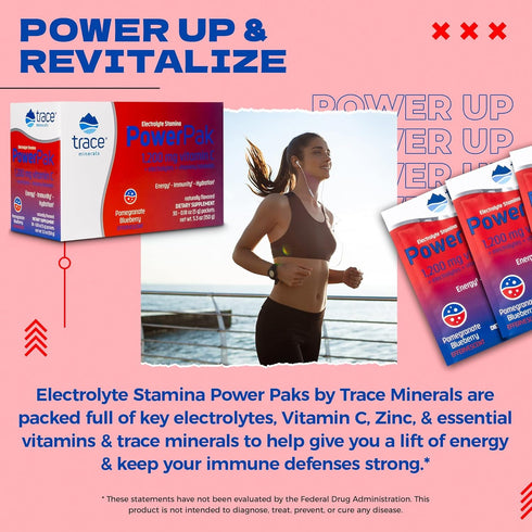 Trace Minerals Power Pak Electrolyte Powder Packets | 1200 mg Vitamin C, Zinc, Magnesium | 30 Packets