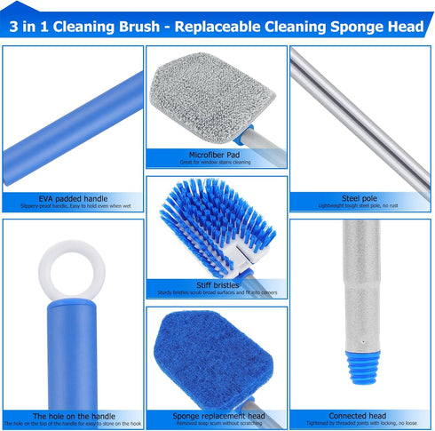 Lalafancy Shower Cleaning Brush with Locking Head, 3 in 1 Tub Tile Scrubber Brush with 50'' Extendable Long Handle Stiff Bristles Scouring Pads Microfiber for Cleaning Bathtub Shower Wall Bathroom by Lalafancy