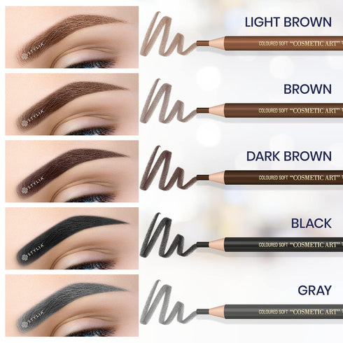 Stylia Waterproof Eyebrow Pencil Set (12 Pieces - Black), Long Lasting Eyebrow Pencil Liners for Makeup