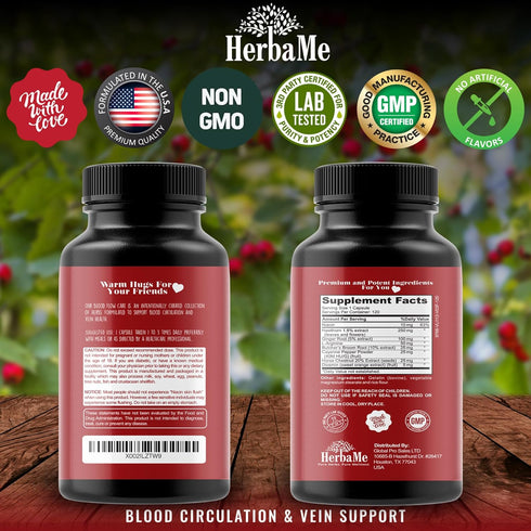Blood Circulation Supplement - 120 Capsules, Supports Leg Vein, Heart, Vessels and Cardiovascular Health