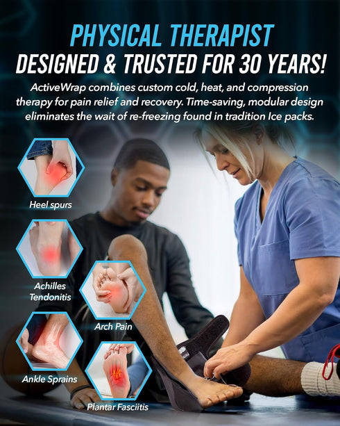 Pack 2 Activewrap Ankle Ice Wrap - Includes Reusable Ultra Flex Gel Ice Pads for Hot & Cold Compression for Foot, Heel