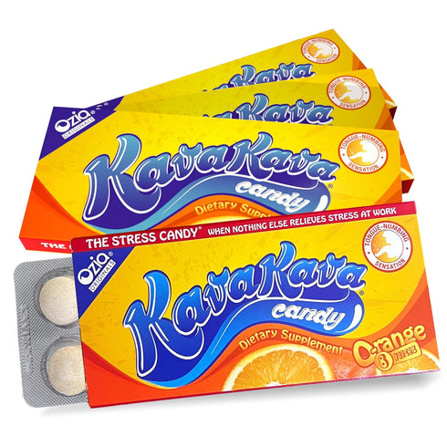 Ozia Originals Kava Kava Candy - 8 Candies Per Pack, Natural Kava Root Chill Happy Pill, Orange Flavor, 4 Packs