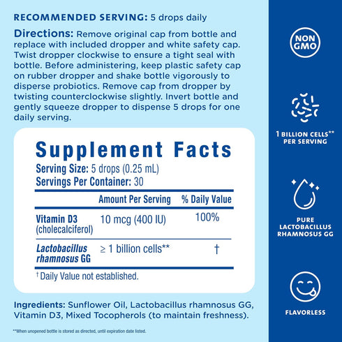 Mommy's Immune 400IU 0.34 Oz (30 Bliss Baby Probiotics + Vitamin D Drops, Supports Digestive Health & Function*