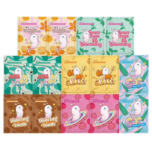 ZealSea Sheet Mask Skin Care (Pack of 14), Hydrate, Brighten, Moisturize for All Skin Types