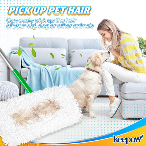 KEEPOW Reusable Microfiber Mop Pads for Swiffer Sweeper, Washable Wet Mopping Cloth Refills, 4 Pack