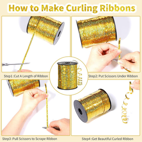 600 Yards Gold Curling Ribbon, 1/5 Inch Metallic Ribbons for Gift Wrapping, Art Crafts, Wedding, Birthday Party