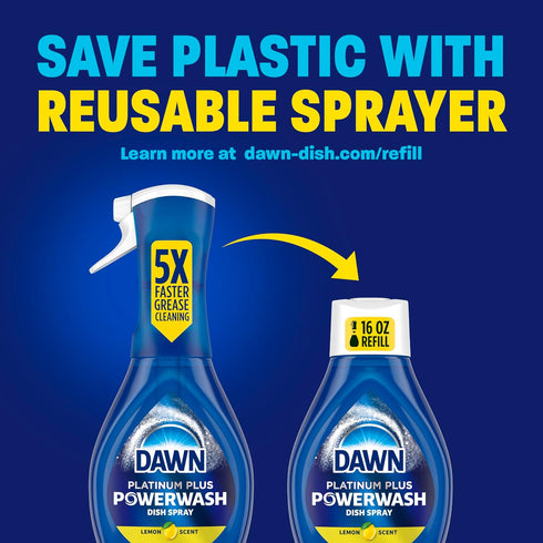 Dawn Platinum Powerwash Dish Spray, Lemon Scent, 1 Starter Kit 16 Oz and 3 Refill 16 Oz Bottles