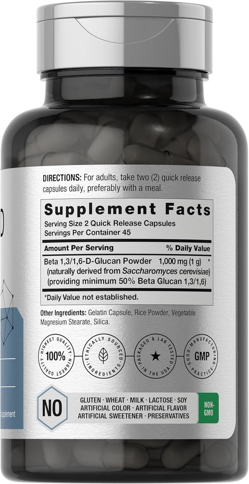 Horbaeach Beta Glucan 1 3D 1000 mg | 90 Capsules | Beta 1,3, 1,6 D Glucan | Non-GMO, Gluten Free Supplement