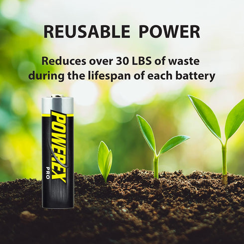 Powerex PRO High Capacity Rechargeable AA NiMH Batteries, 1.2V, 2700mAh, 8-Pack