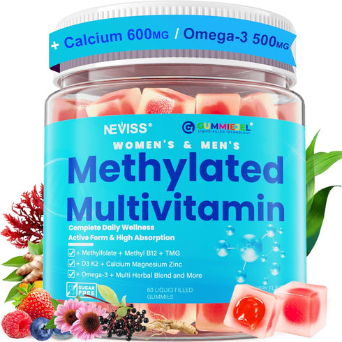 Methylated Multivitamin for Women & Men Gummies w/ Omega-3, Calcium, D3 K2,