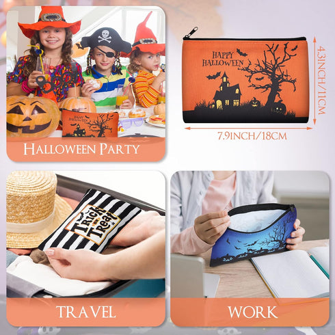 Reginary 20 Pcs Halloween Cosmetic Bags, Trick or Treat Gift Bags for Kids, Double Sided Printed Makeup Pouch with